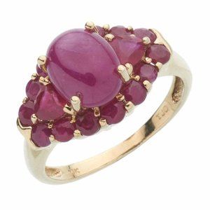 Pink Ruby Cluster in 10k Yellow Gold Ring Size 6.75
